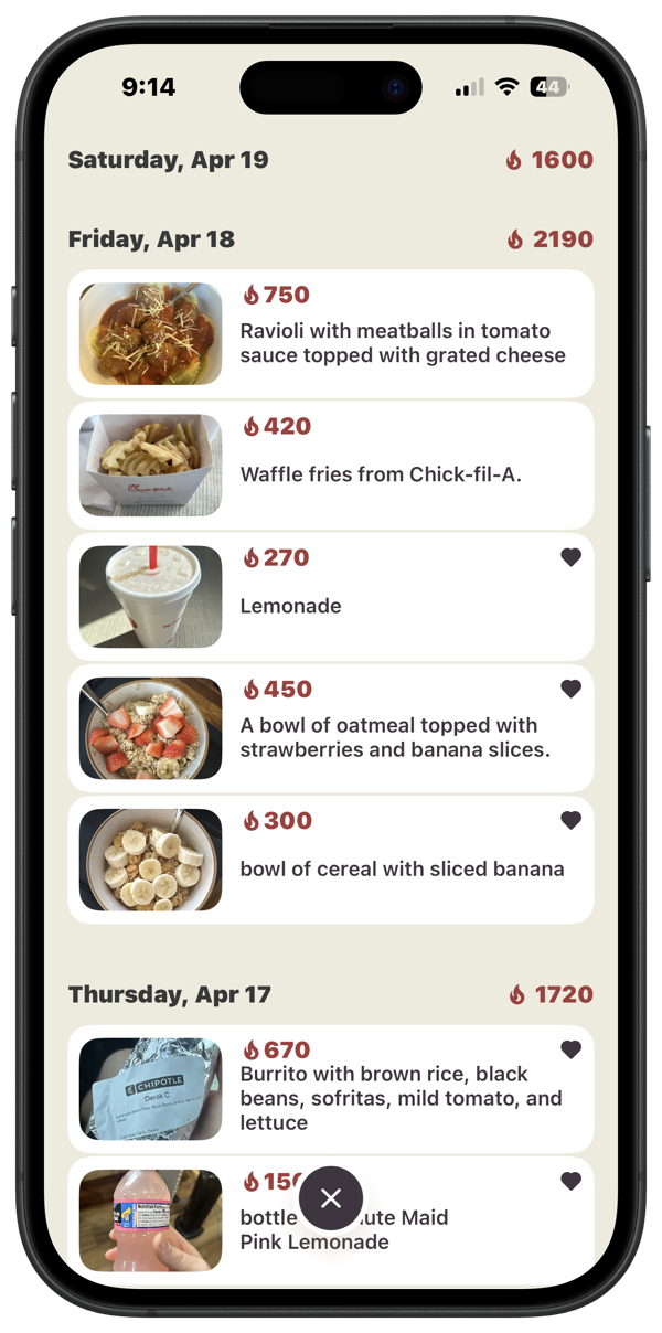 Daily nutrition dashboard