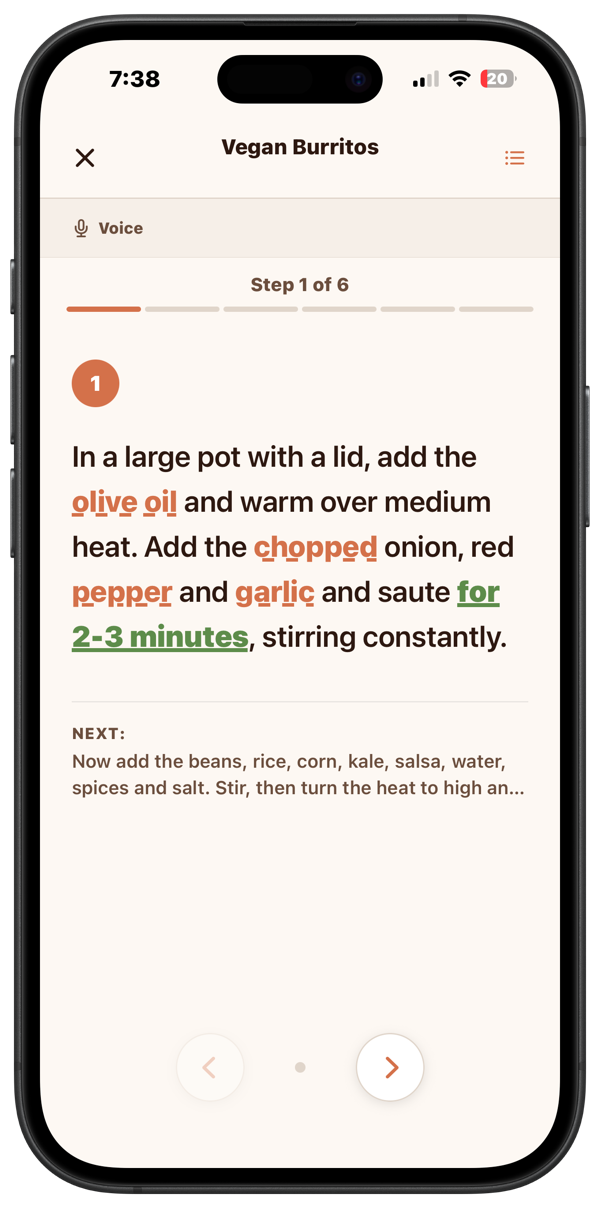 Hands-free cooking mode